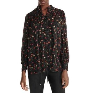 The Kooples FLOWING BUTTONED BLACK TOP WITH FLORAL PRINT